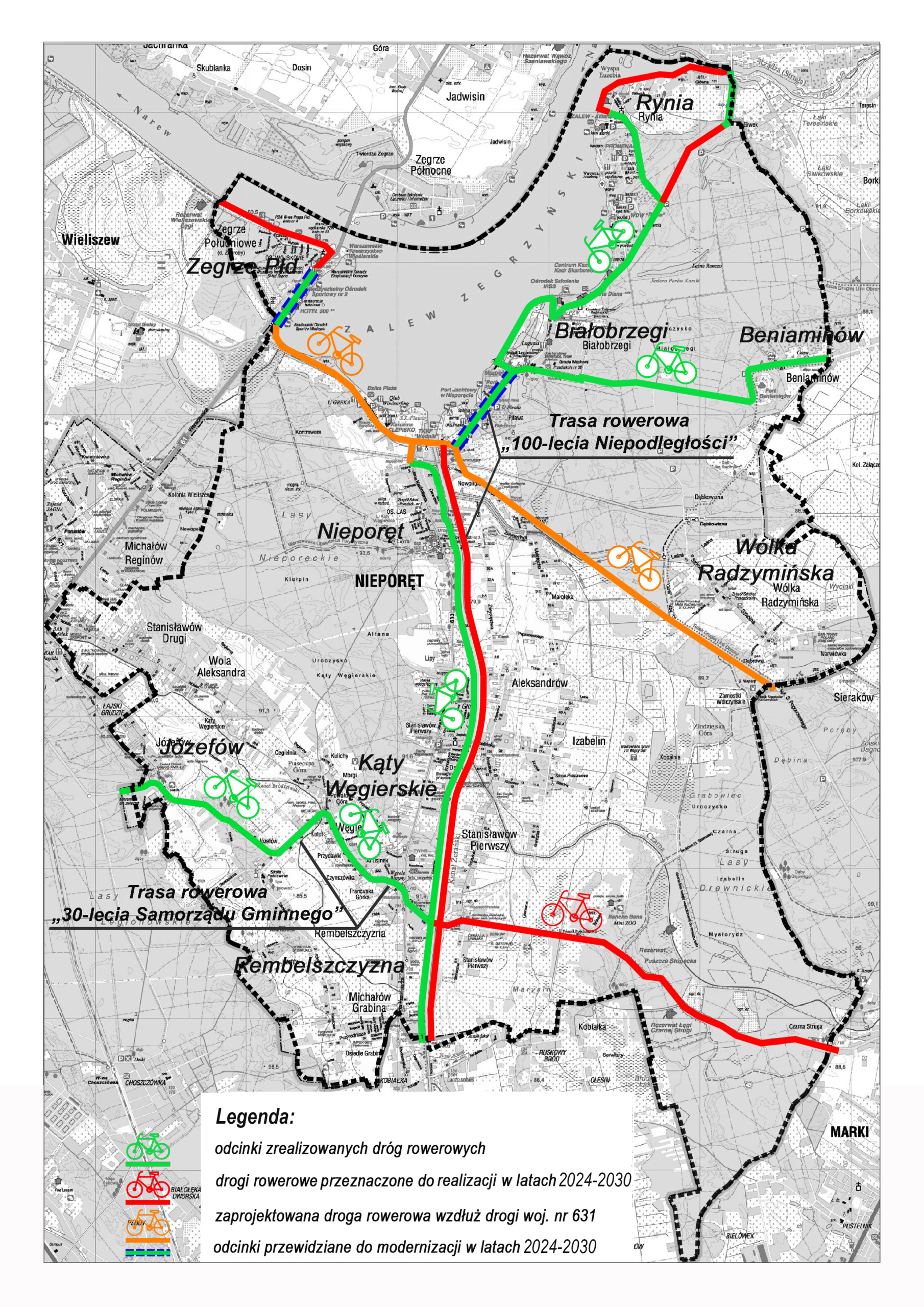 Mapa gminnych szlaków rowerowych