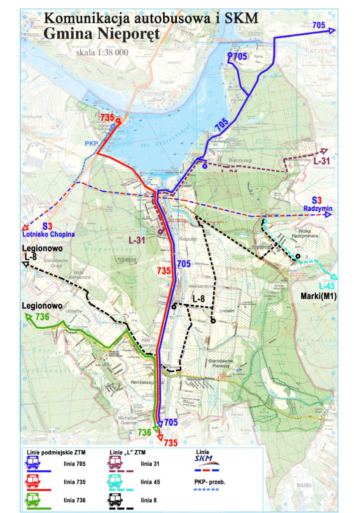 Mapa komunikacyjna gminy Nieporęt