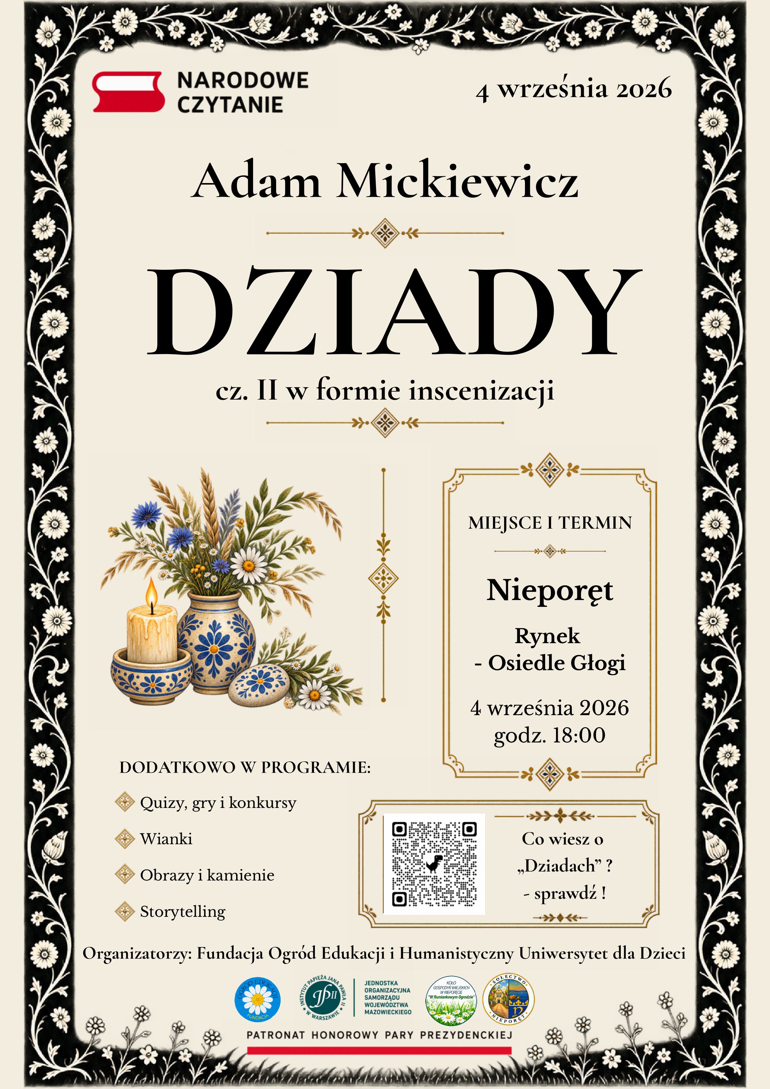 Zdjęcie - plakat zapraszający na Narodowe Czytanie DZIADY