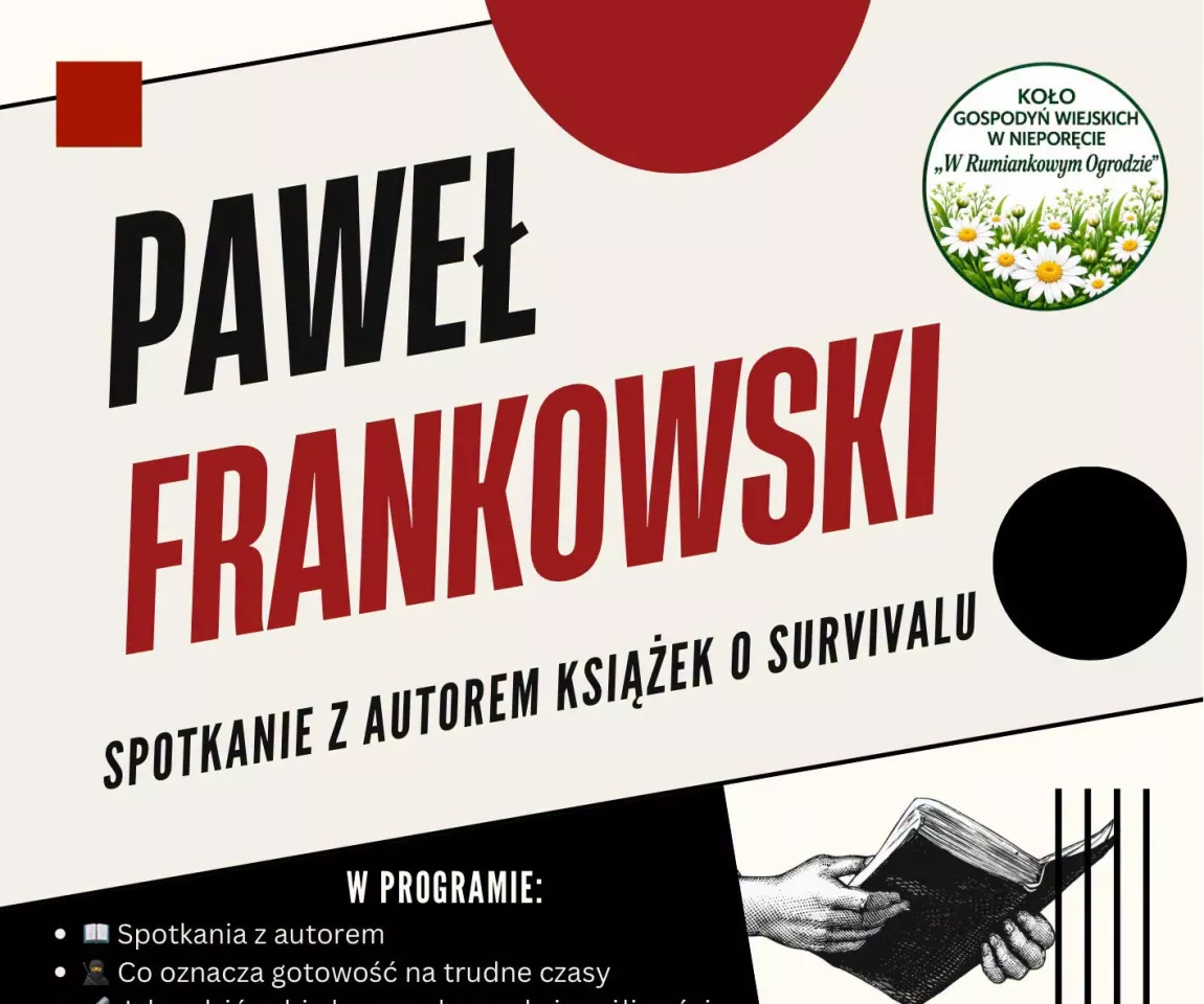Plakat wydarzenia - Spotkanie autorskie z Pawłem Frankowskim, autorem książek o survivalu