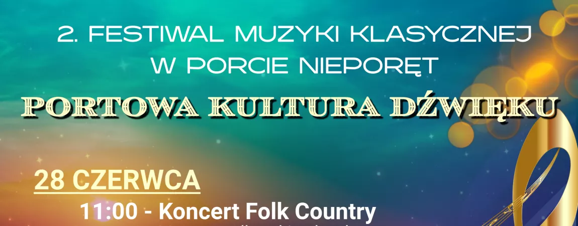 Kolorowy plakat z kluczem wiolinowym. Plakat informuje o koncertach