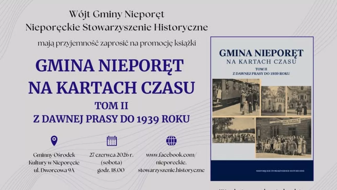  Plakat promocja książki „Gmina Nieporęt na kartach czasu”, tom II.