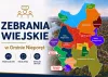 Grafika zachęcająca do udziału w zebraniach wiejskich 2026 - na grafice mapa gminy Nieporęt z podziałem na sołectwa